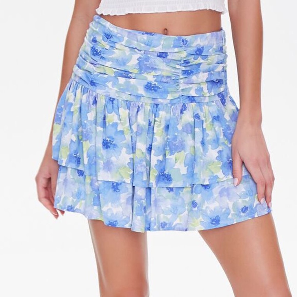 Forever 21 Watercolor blue floral skirt